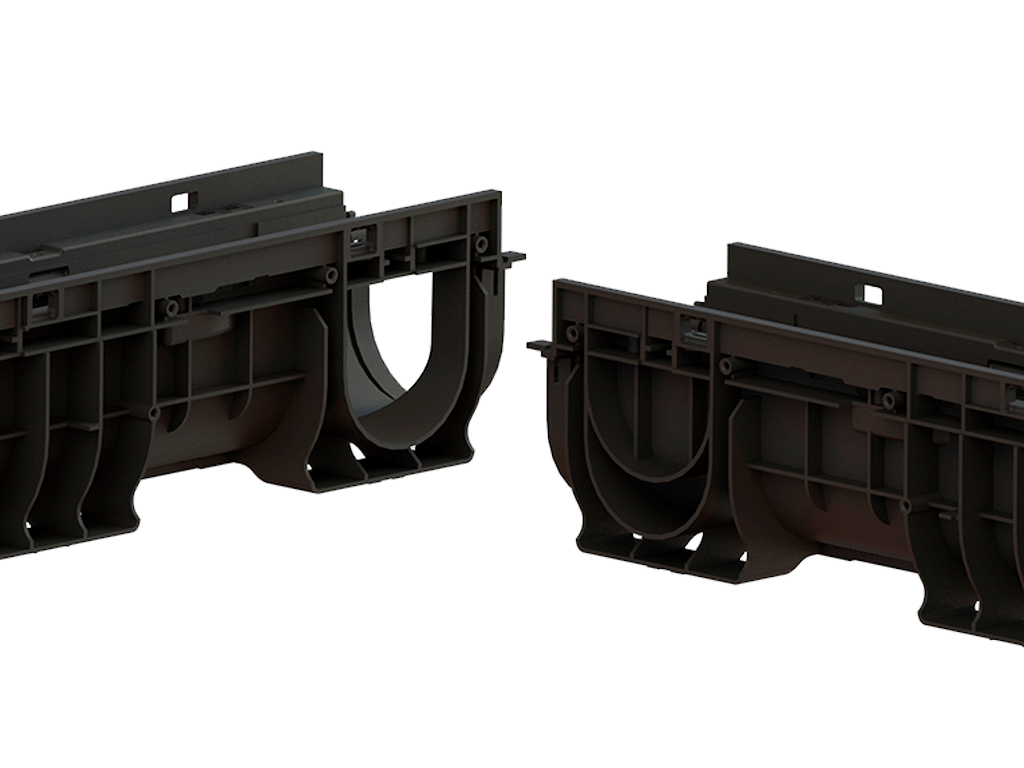 Rigolă din plastic BASE DN100 H120 cu grătar metalic zincat în fante clasa de sarcini A15